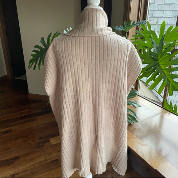 Central Park West 100% Cashmere Ribbed Sleeveless Tunic Cowlneck Sweater Oatmeal - Picture 4 of 11